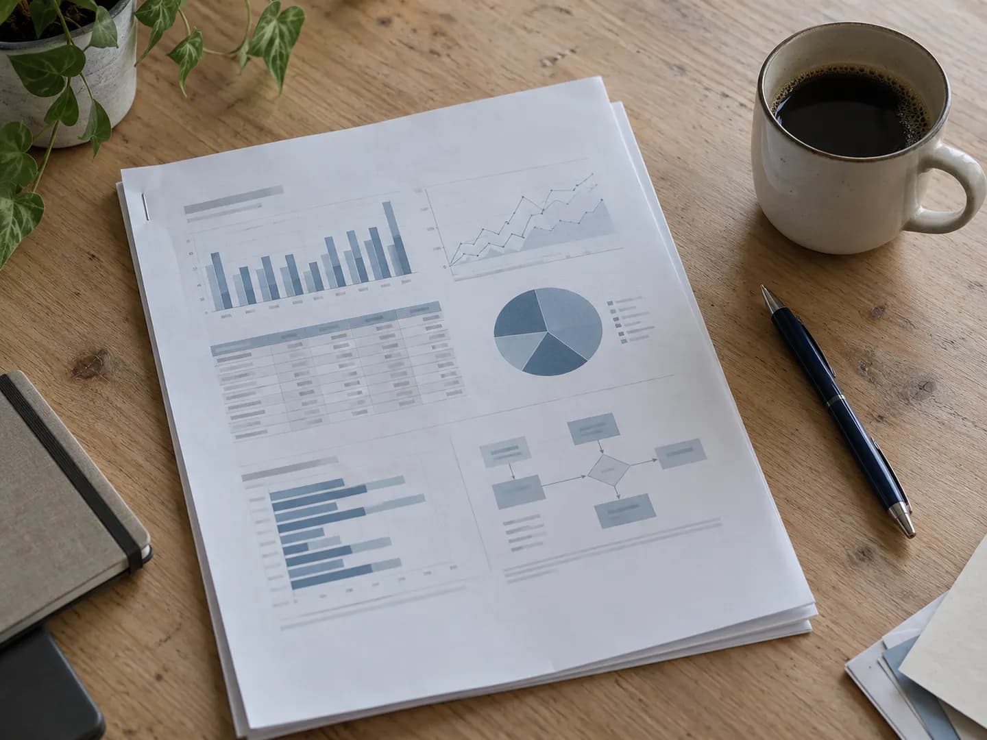 El informe del diagnóstico de operaciones impreso sobre una mesa de trabajo
